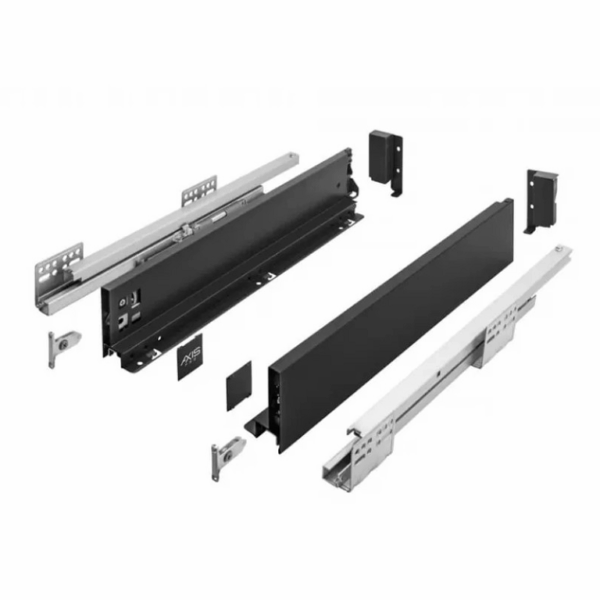 Guide per cassetti Axispro Soft close estrazione totale portata kg.40 con Spondina Nero A mm.84 varie lunghezze | GTV